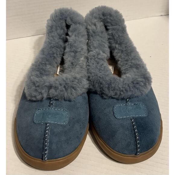 UGG Rylan Blue Suede Shearling Style Slippers Women Size 8 Sheepskin Lined - Picture 5 of 8